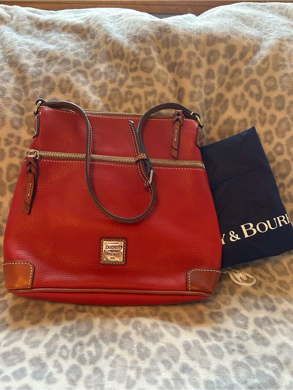 Dooney & Bourke Red Leather Shoulder Tote with Tan Trim